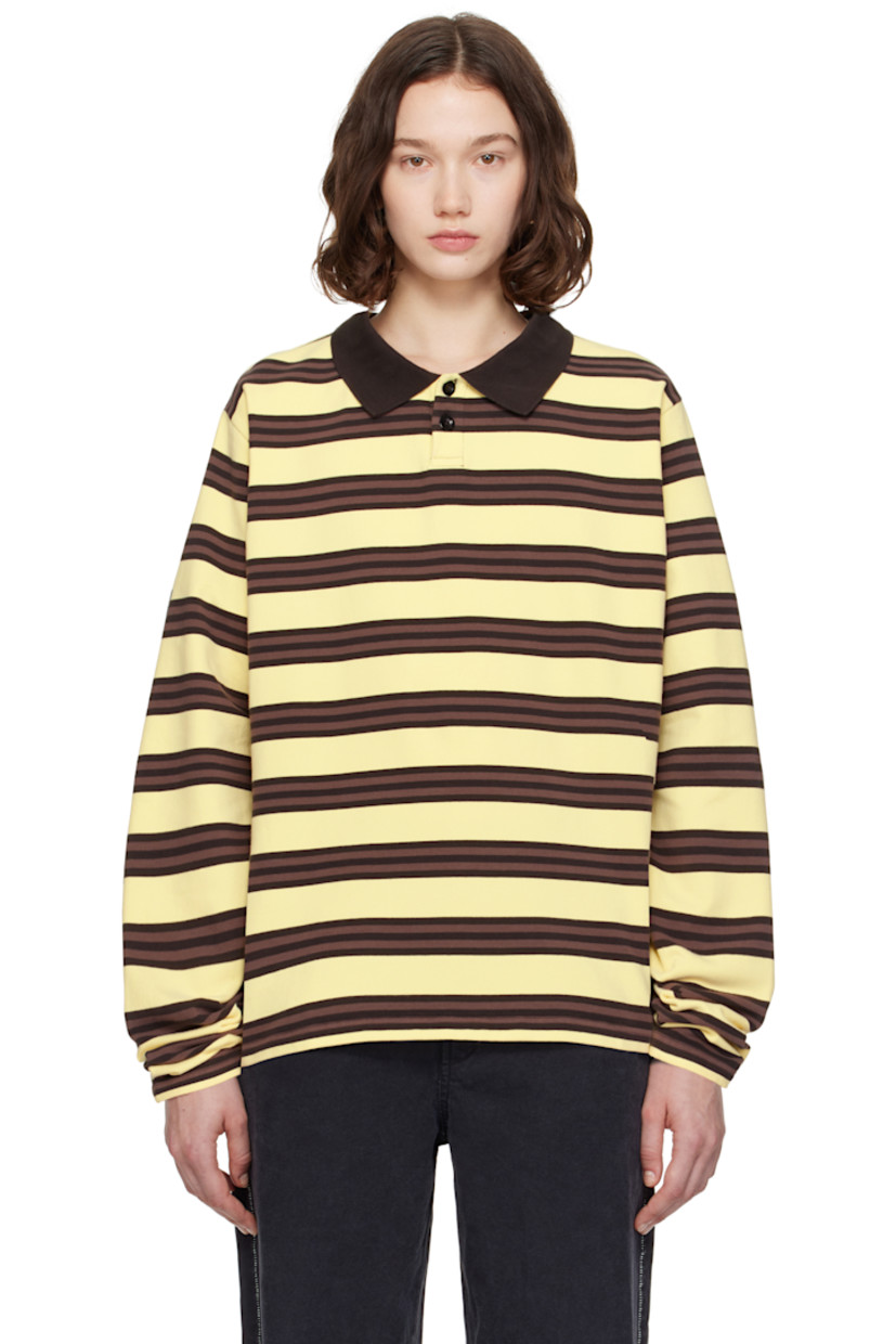 Stretch cotton jersey polo.

· Stripes throughout
· Rib-knit spread collar
· Short two-button placket
· Dropped shoulders

Supplier color: Turkish Coffee Stripe