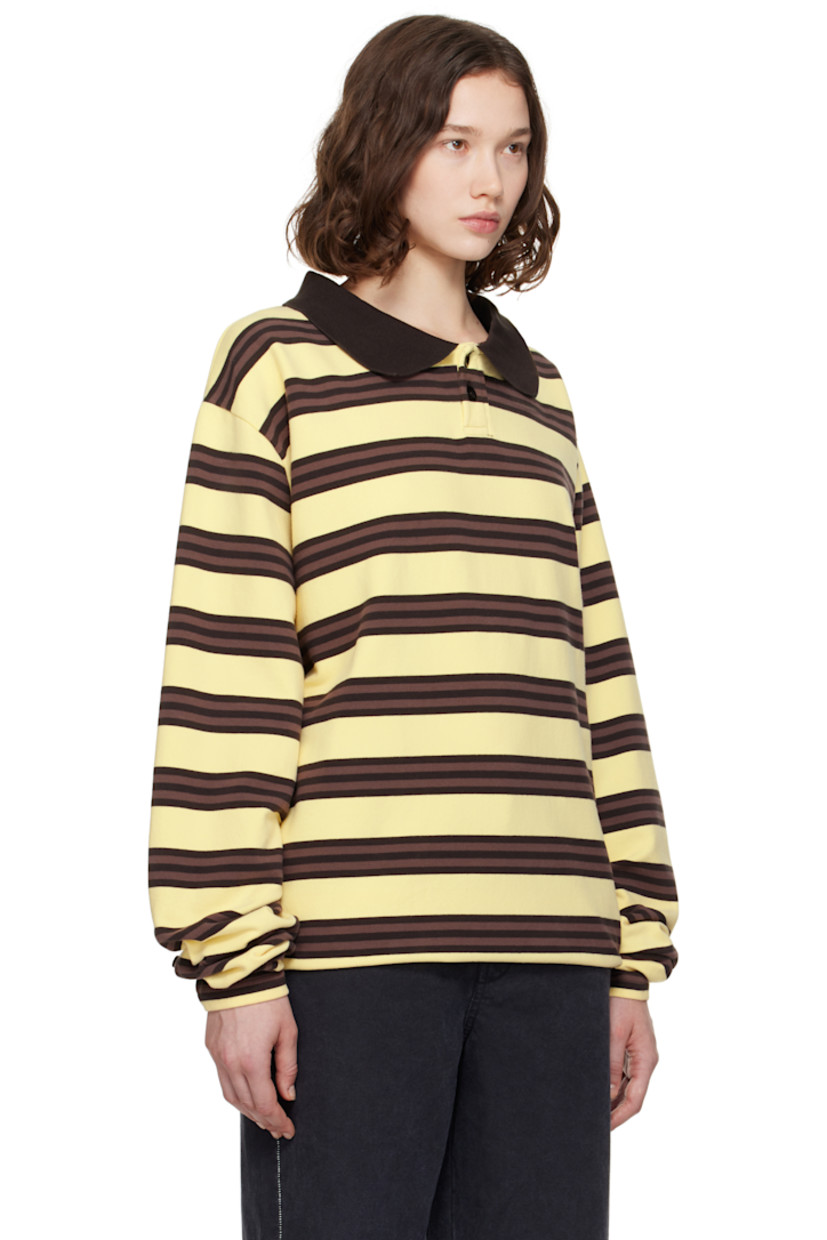 Stretch cotton jersey polo.

· Stripes throughout
· Rib-knit spread collar
· Short two-button placket
· Dropped shoulders

Supplier color: Turkish Coffee Stripe