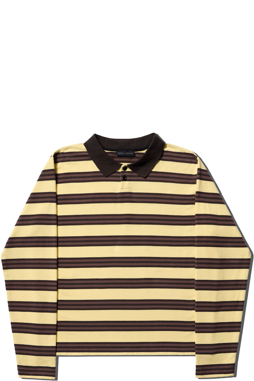 Stretch cotton jersey polo.

· Stripes throughout
· Rib-knit spread collar
· Short two-button placket
· Dropped shoulders

Supplier color: Turkish Coffee Stripe