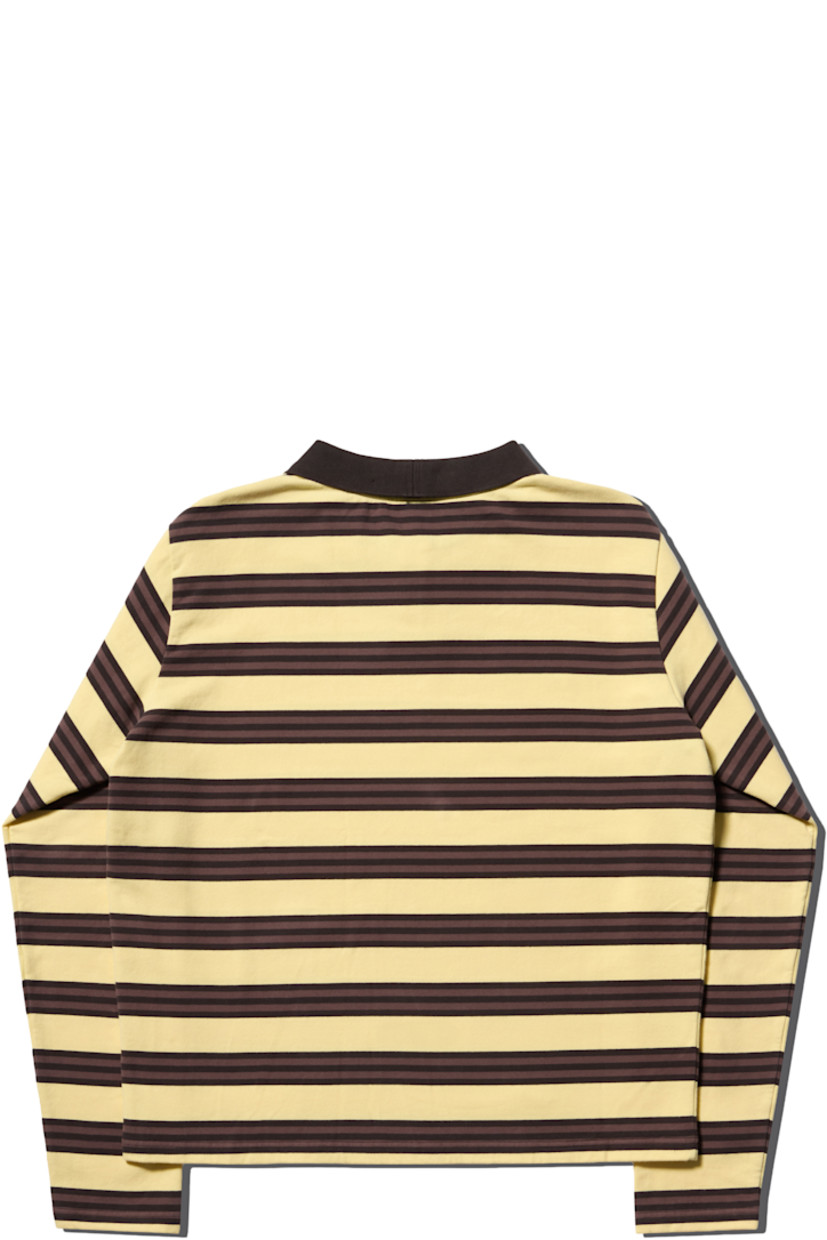 Cotton jersey polo.

· Stripes throughout
· Rib-knit spread collar
· Short two-button placket
· Dropped shoulders

Supplier color: Turkish Coffee Stripe