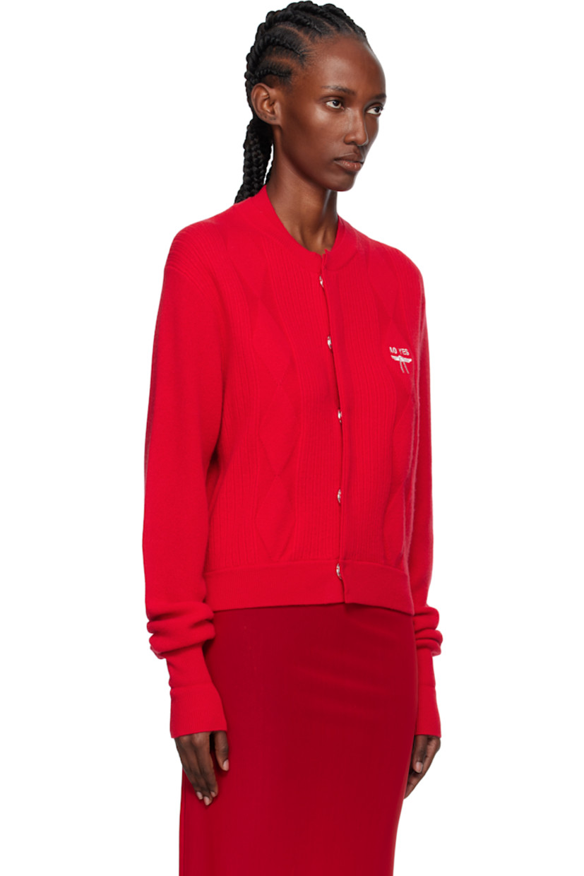 Rib-knit wool- and cashmere-blend cardigan.

· Layered crewneck
· Concealed press-stud closure
· Jacquard argyle pattern at front
· Logo embroidered at chest

Supplier color: Red