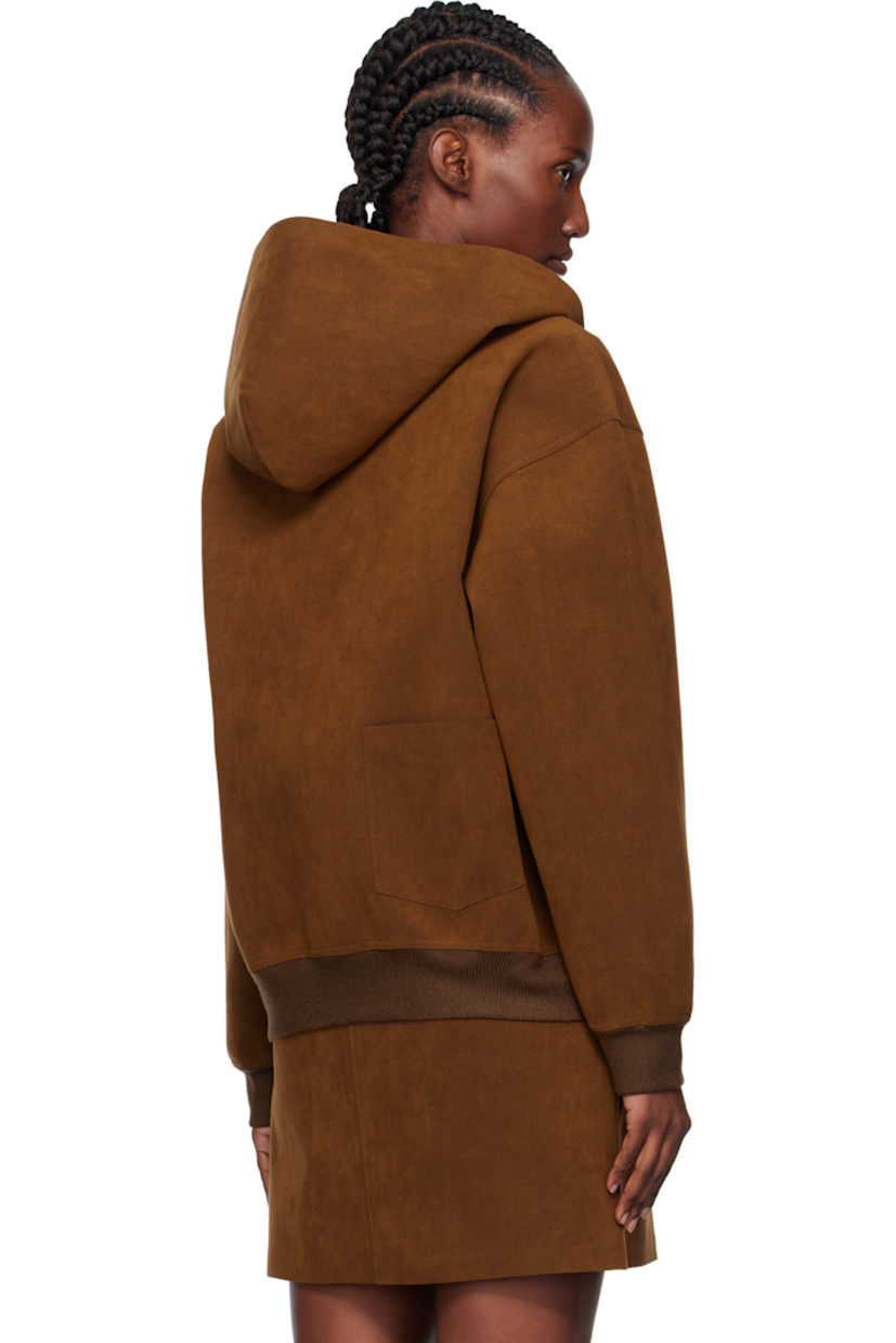 Faux-suede jacket.

· Zip closure
· Graphic and logo appliqué at chest
· Patch pockets at front and back
· Rib-knit hem and cuffs

Supplier color: Brown