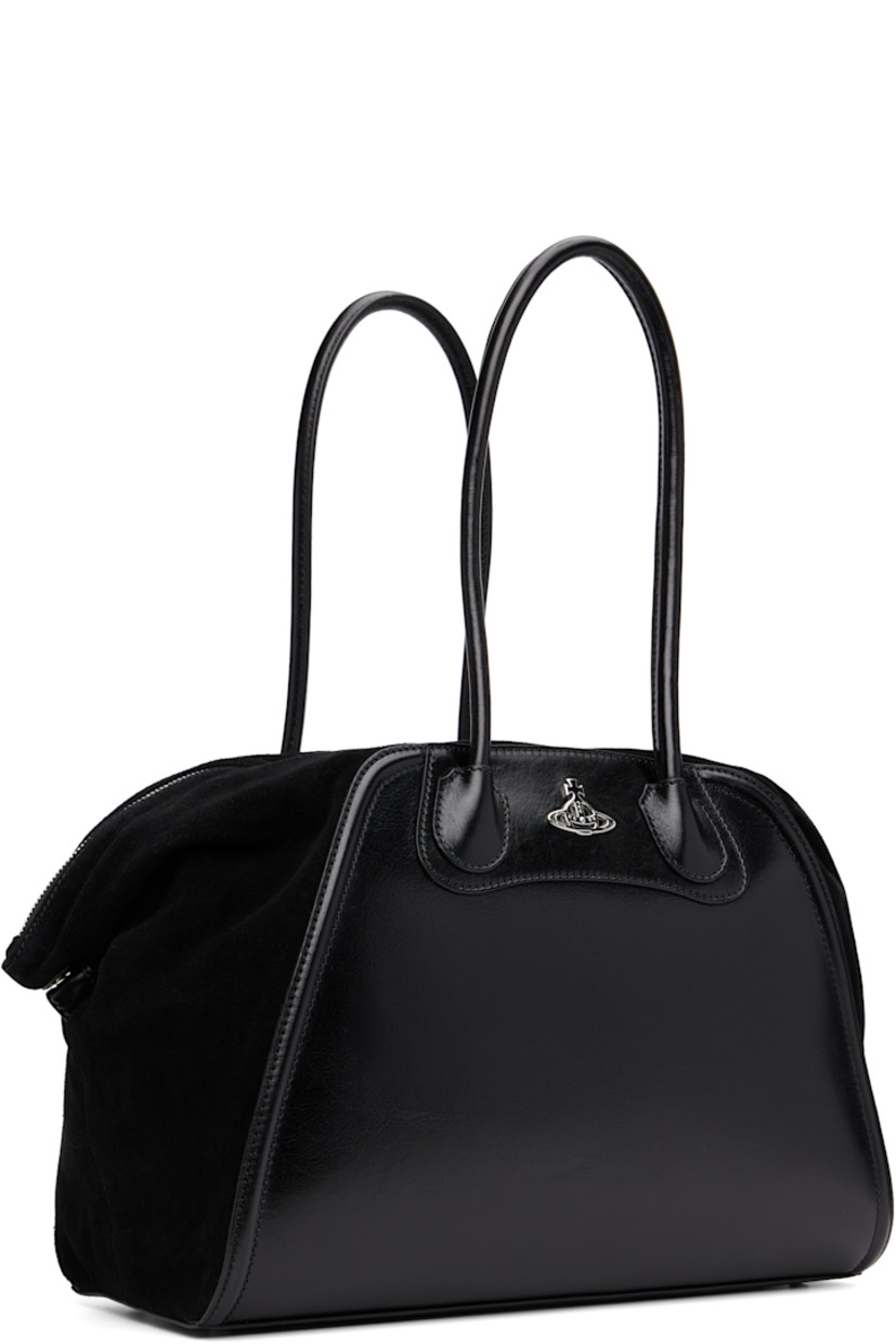 Grained leather and suede carryall tote.

· Twin rolled carry handles
· Logo hardware at face
· Press-stud tab at sides
· Bumper studs at base
· Two-way zip closure
· Zip and patch pockets at interior
· Twill lining
· H11" x W15" x D5.5"

Supplier color: Black
