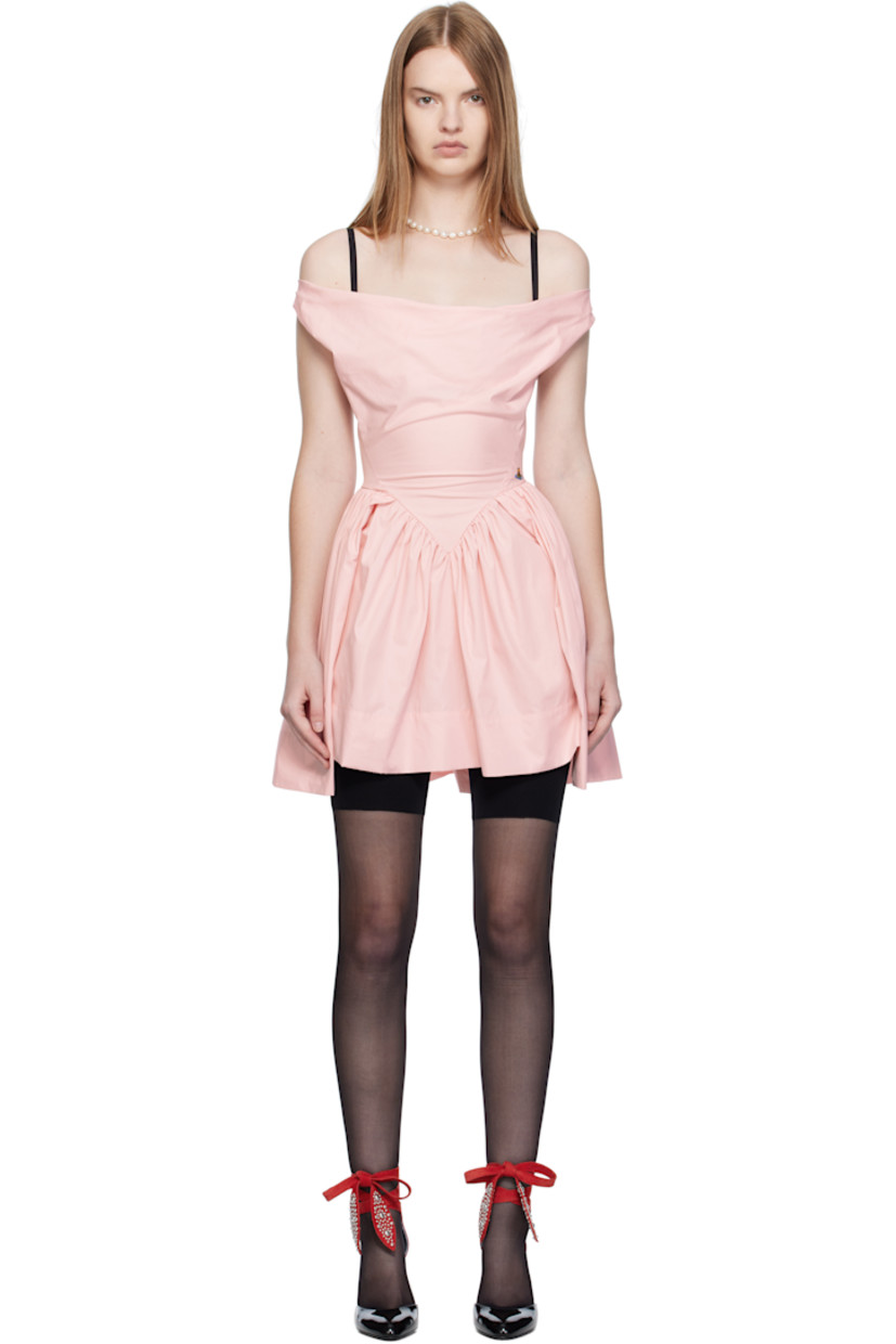 Regenerative cotton poplin minidress.

· Cowl neck
· Embroidered logo at front waist
· Gathering, pleats, and darts at waist
· Concealed zip closure at back

Supplier color: Pink