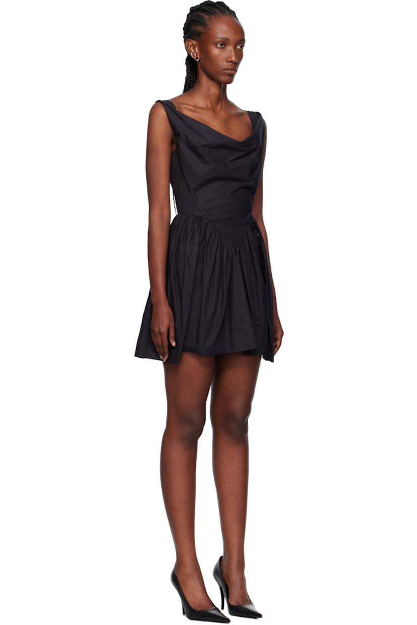 Regenerative cotton poplin minidress.

· Cowl neck
· Embroidered logo at front waist
· Gathering, pleats, and darts at waist
· Concealed zip closure at back

Supplier color: Black
