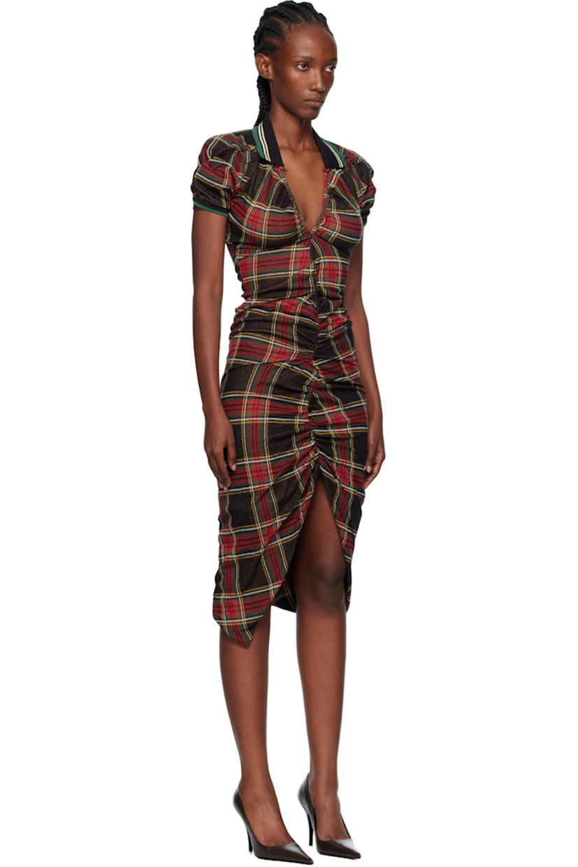 Knit organic cotton midi dress.

· Check pattern throughout 
· Rib-knit spread collar and cuffs
· Keyhole with button fastening at front
· Embroidered logo at chest
· Central vent at front hem
· Puff sleeves

Supplier color: Red/Green