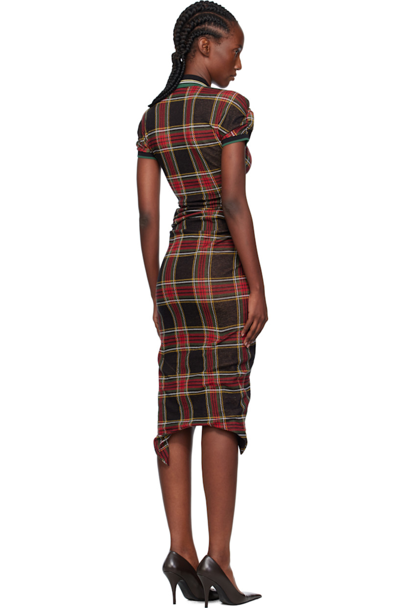 Knit organic cotton midi dress.

· Check pattern throughout 
· Rib-knit spread collar and cuffs
· Keyhole with button fastening at front
· Embroidered logo at chest
· Central vent at front hem
· Puff sleeves

Supplier color: Red/Green