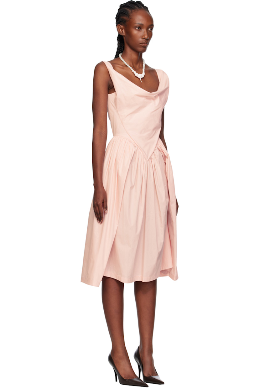 Regenerative cotton poplin midi dress.

· Cowl neck
· Embroidered logo at front waist
· Gathering, pleats, and darts at waist
· Concealed zip closure at back

Supplier color: Pink