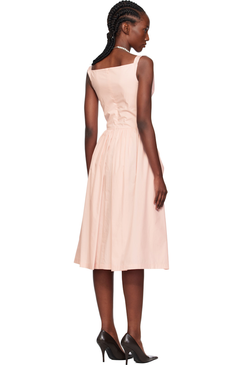 Regenerative cotton poplin midi dress.

· Cowl neck
· Embroidered logo at front waist
· Gathering, pleats, and darts at waist
· Concealed zip closure at back

Supplier color: Pink