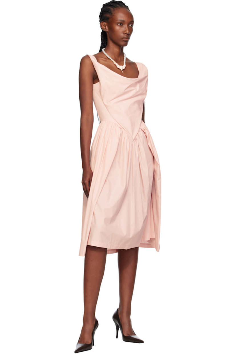 Regenerative cotton poplin midi dress.

· Cowl neck
· Embroidered logo at front waist
· Gathering, pleats, and darts at waist
· Concealed zip closure at back

Supplier color: Pink