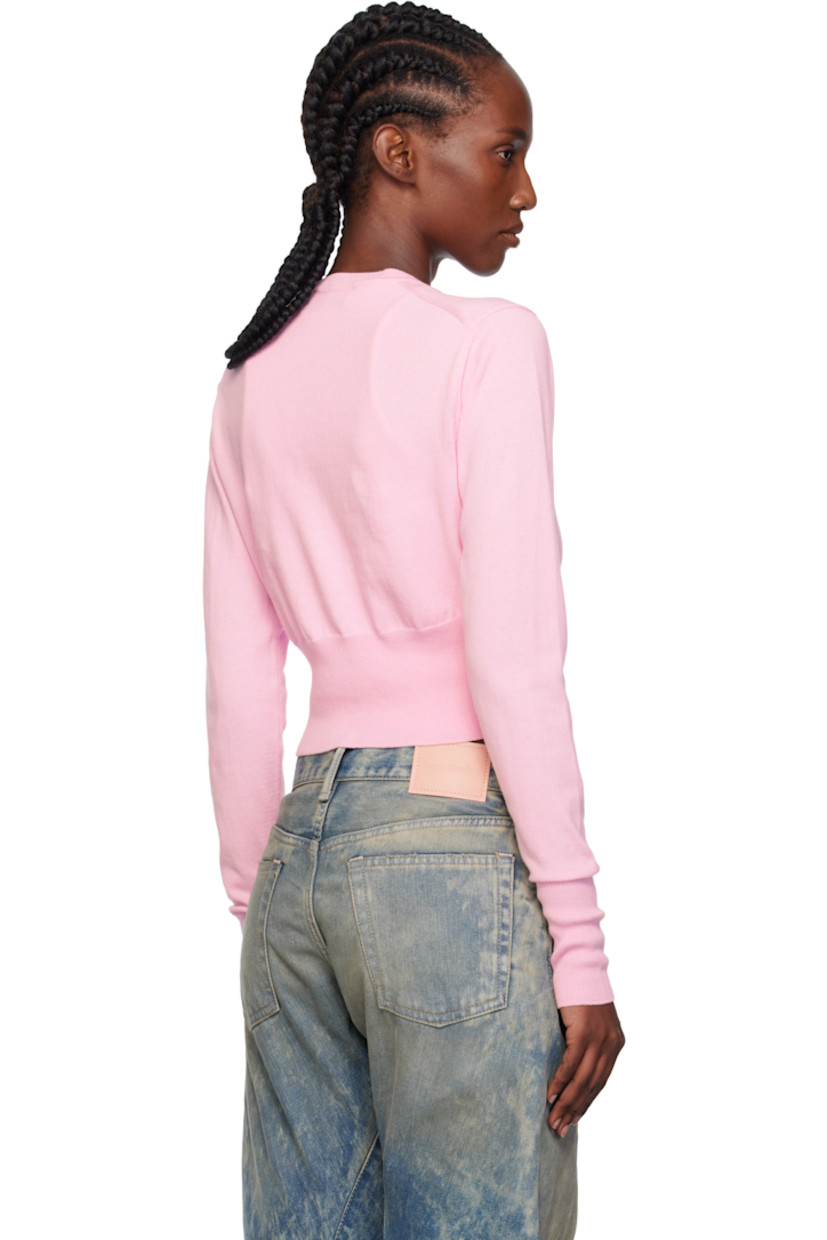 Knit organic cotton- and cashmere-blend cardigan.

· Rib-knit crewneck, hem, and cuffs
· Button closure
· Embroidered logo at chest
· Cropped hem 

Supplier color: Pink