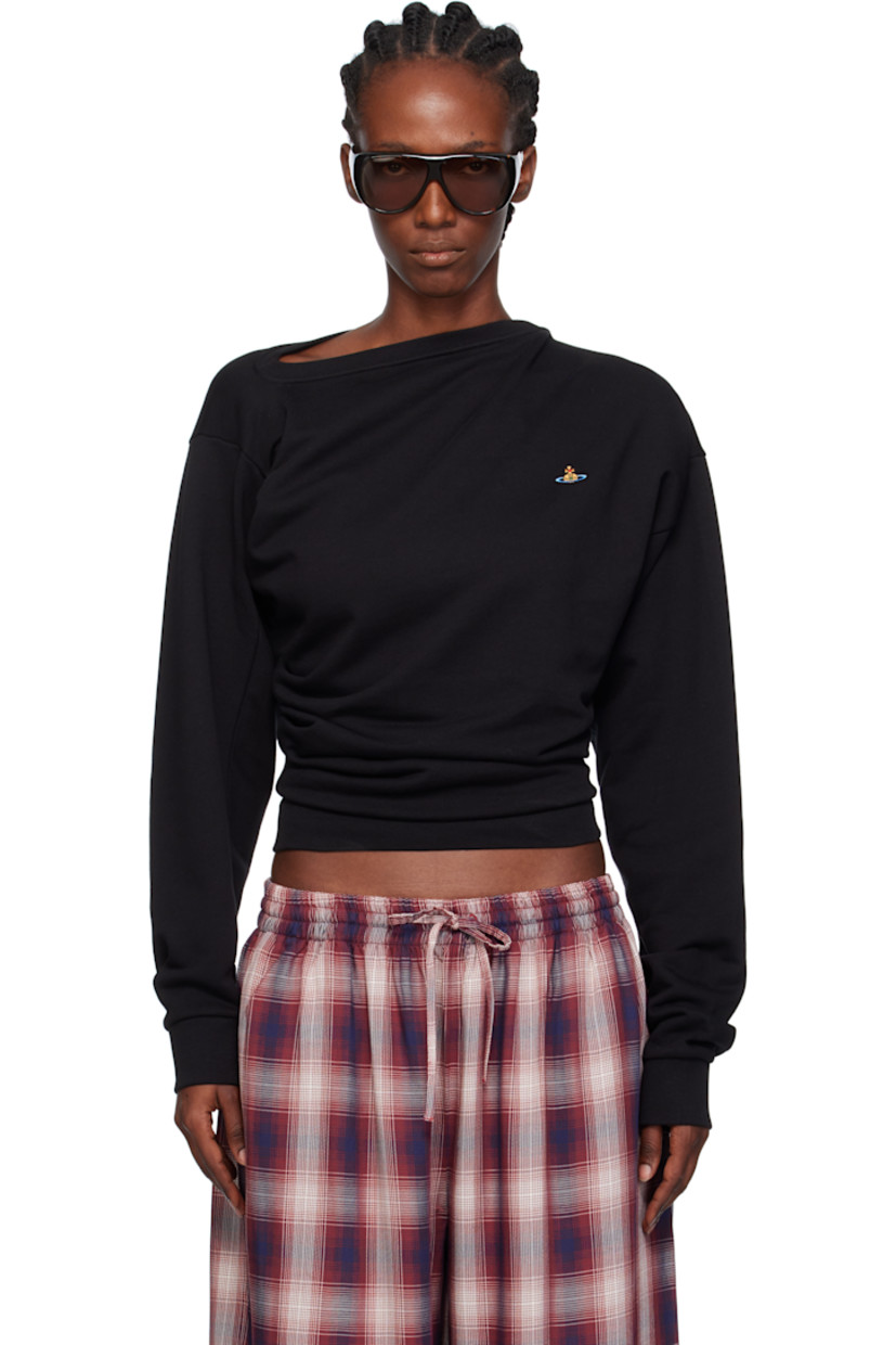 Organic cotton French terry sweatshirt. 

· Asymmetrical construction
· Draping throughout 
· Rib-knit boatneck, hem, and cuffs
· Embroidered logo at chest

Supplier color: Black