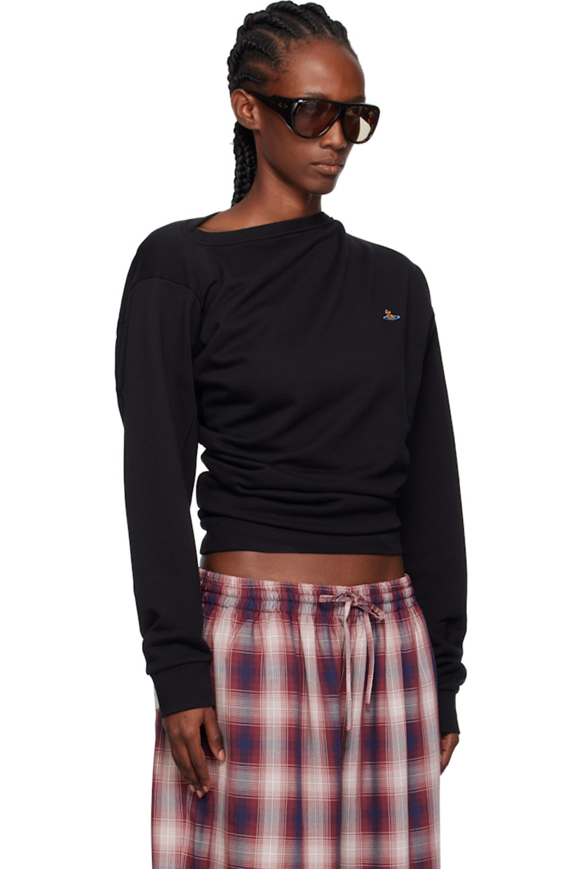 Organic cotton French terry sweatshirt. 

· Asymmetrical construction
· Draping throughout 
· Rib-knit boatneck, hem, and cuffs
· Embroidered logo at chest

Supplier color: Black