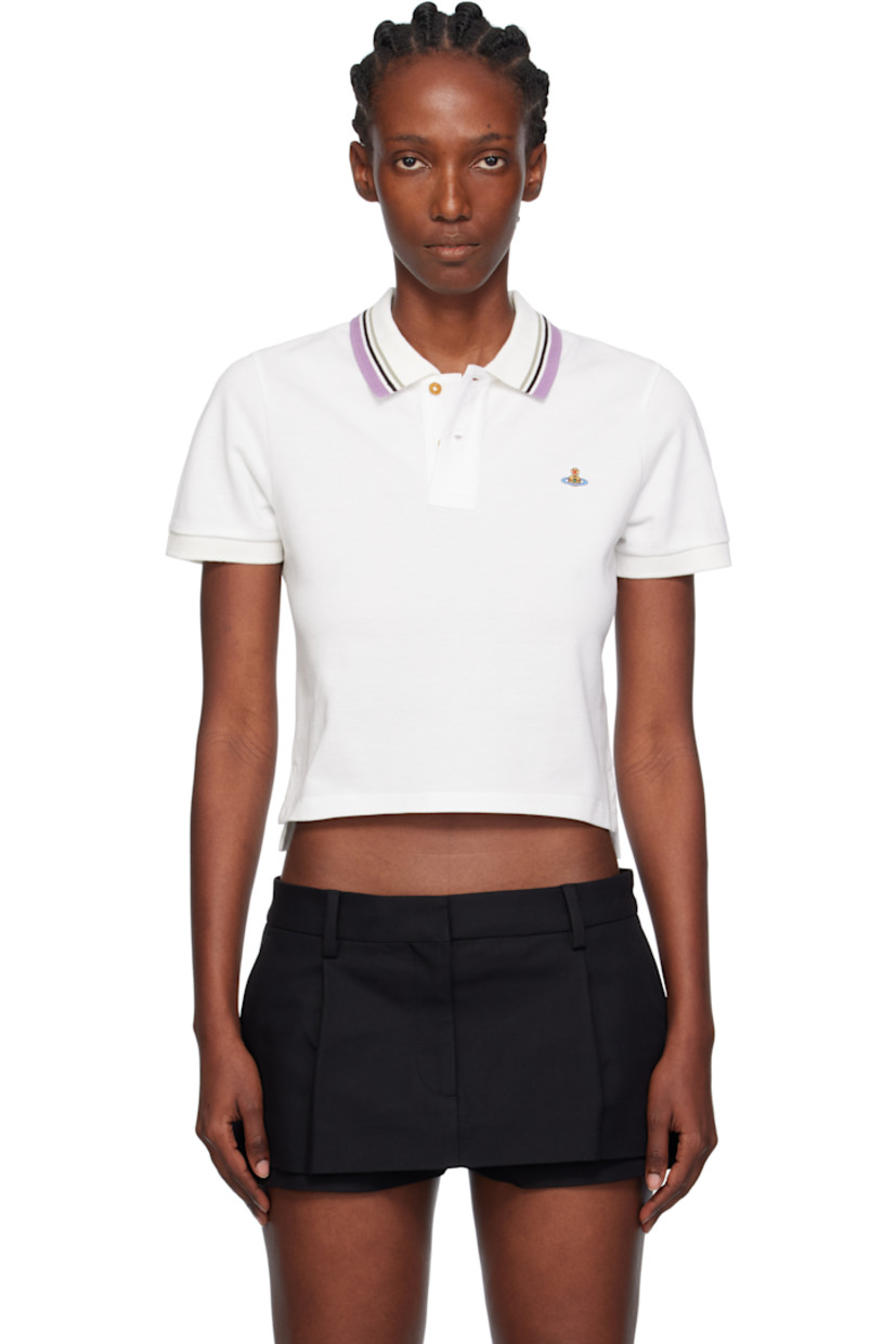 Organic cotton piqué polo.

· Striped rib-knit spread collar and cuffs
· Two-button placket 
· Embroidered logo at chest
· Cropped tennis-tail hem 

Supplier color: White