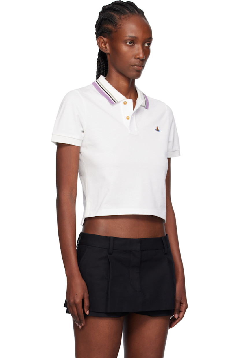 Organic cotton piqué polo.

· Striped rib-knit spread collar and cuffs
· Two-button placket 
· Embroidered logo at chest
· Cropped tennis-tail hem 

Supplier color: White