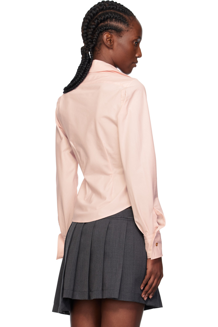 Regenerative cotton poplin shirt. 

· Modified spread collar
· Offset button closure
· Embroidered logo at chest
· Darts at front and back
· Cinched waist
· Buttoned barrel cuffs

Supplier color: Pink