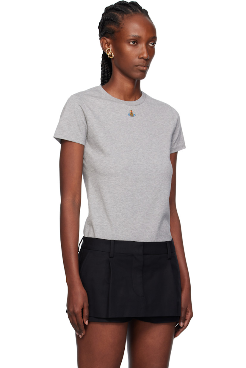 Cotton jersey T-shirt. 

· Rib-knit crewneck
· Embroidered logo at chest 
· Tennis-tail hem

Supplier color: Grey melange