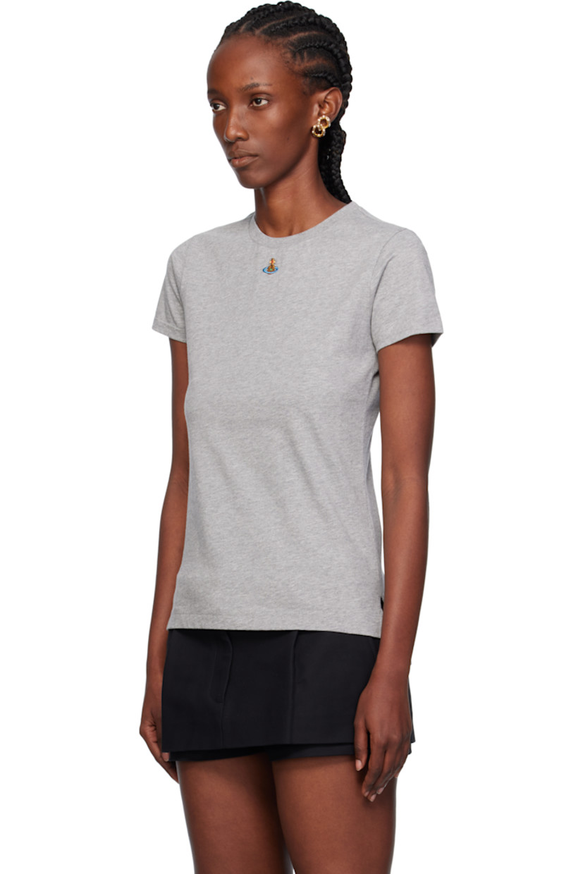 Cotton jersey T-shirt. 

· Rib-knit crewneck
· Embroidered logo at chest 
· Tennis-tail hem

Supplier color: Grey melange