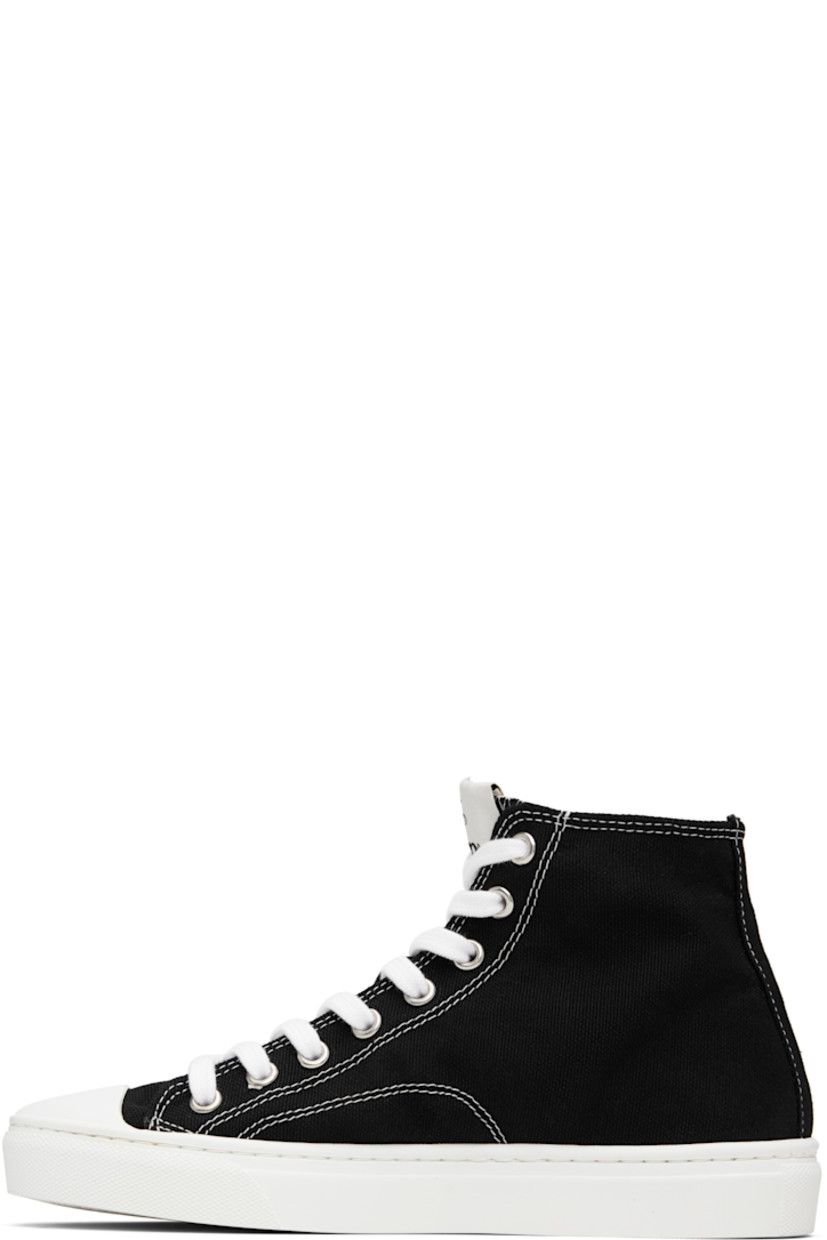 High-top canvas sneakers.

· Rubber cap toe
· Lace-up closure
· Logo patch at tongue
· Logo printed at outer side
· Twill lining
· Treaded rubber sole
· Contrast stitching in white

Supplier color: Black
