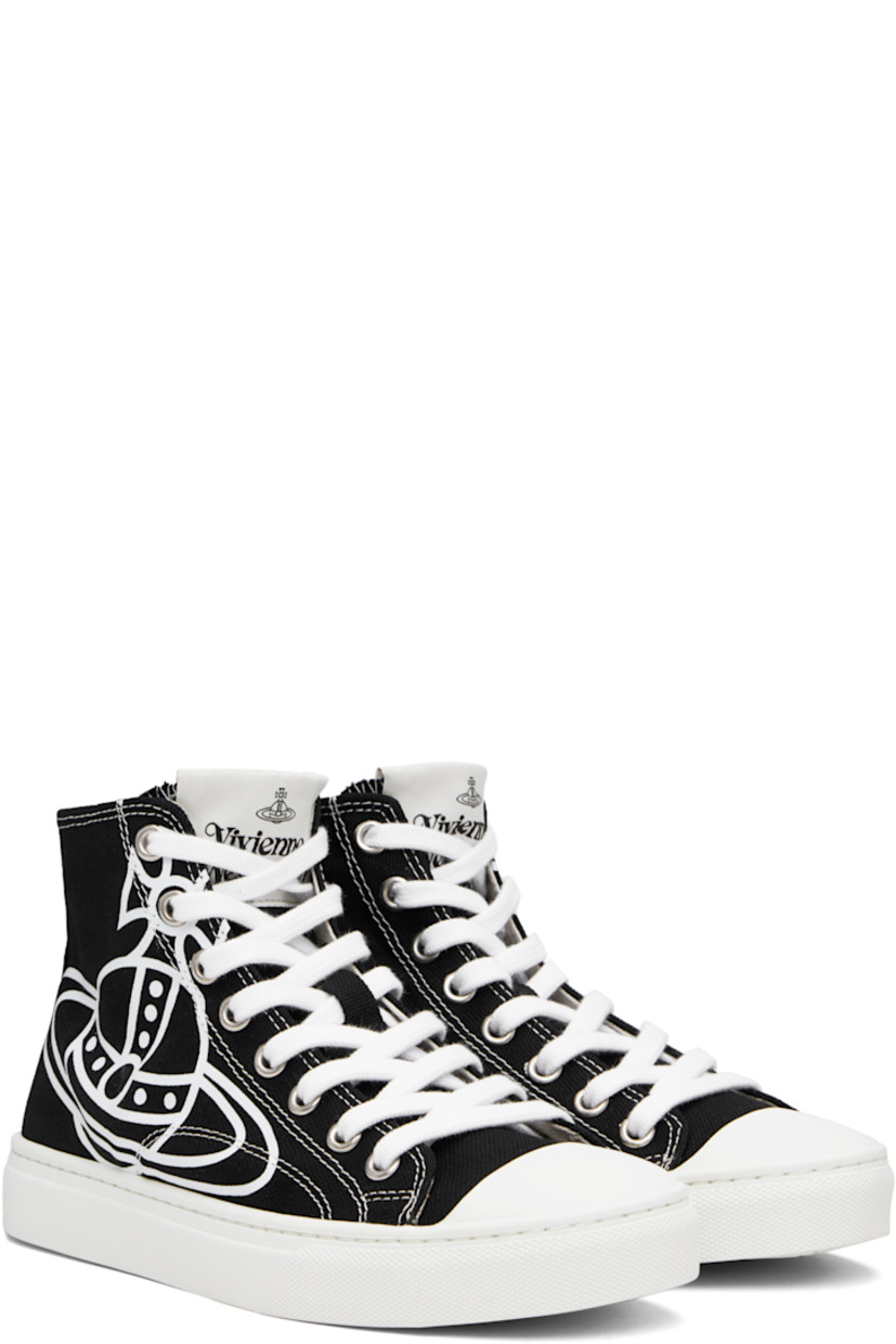 High-top canvas sneakers.

· Rubber cap toe
· Lace-up closure
· Logo patch at tongue
· Logo printed at outer side
· Twill lining
· Treaded rubber sole
· Contrast stitching in white

Supplier color: Black
