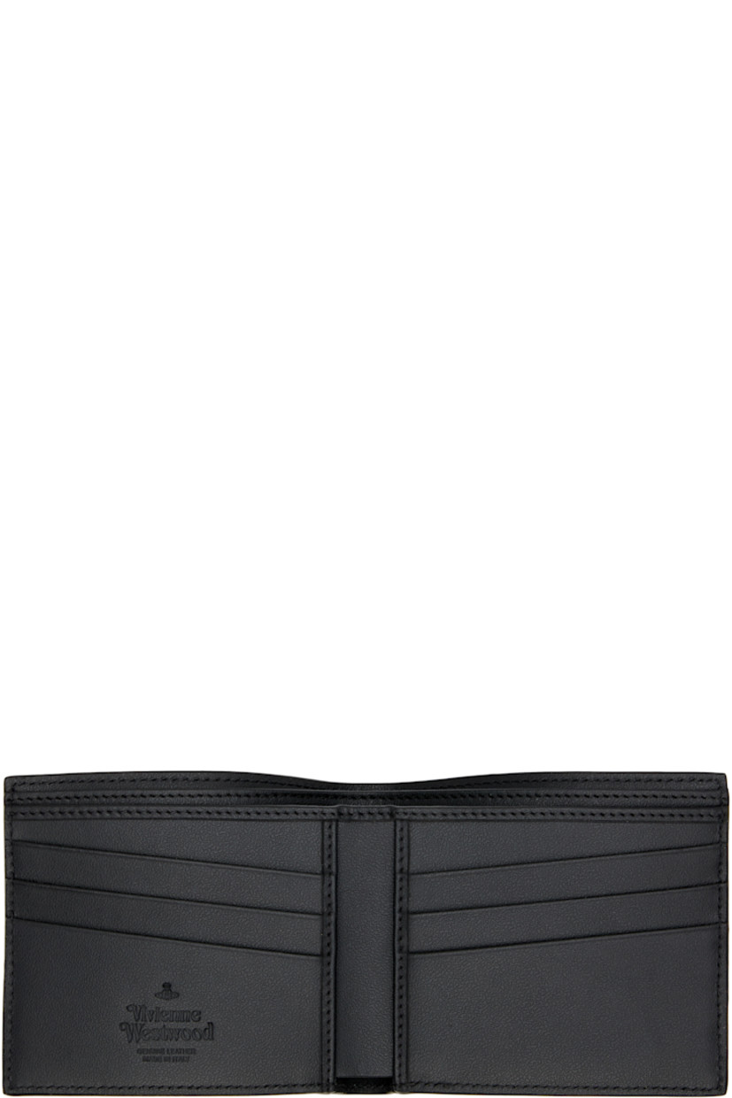 Saffiano leather bifold wallet. 

· Logo hardware at. face
· Six card slots and two patch pockets at interior 
· Two note slots
· Twill lining
· Silver-tone hardware
· H3.75" x W4" x D1"

Supplier color: Black