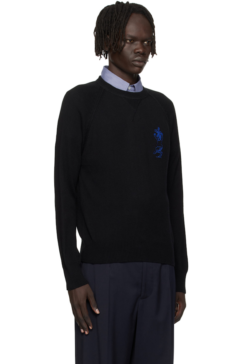 Knit organic cotton-blend sweater.

· Rib-knit crewneck, hem, and cuffs
· Logo and graphic embroidered at chest
· Raglan sleeves

Supplier color: Black