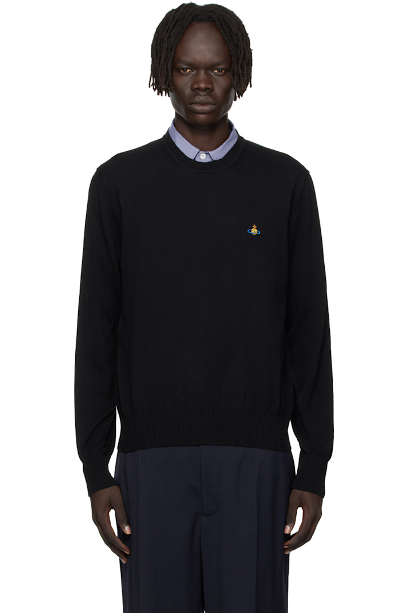 Knit organic cotton-blend sweater.

· Rib-knit crewneck, hem, and cuffs
· Logo embroidered at chest

Supplier color: Black