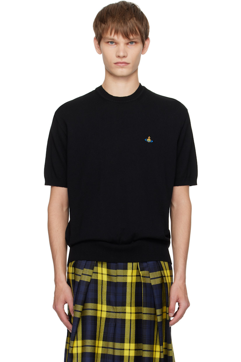 Knit organic cotton-blend T-shirt.

· Rib-knit crewneck, hem, and cuffs
· Logo embroidered at chest

Supplier color: Black
