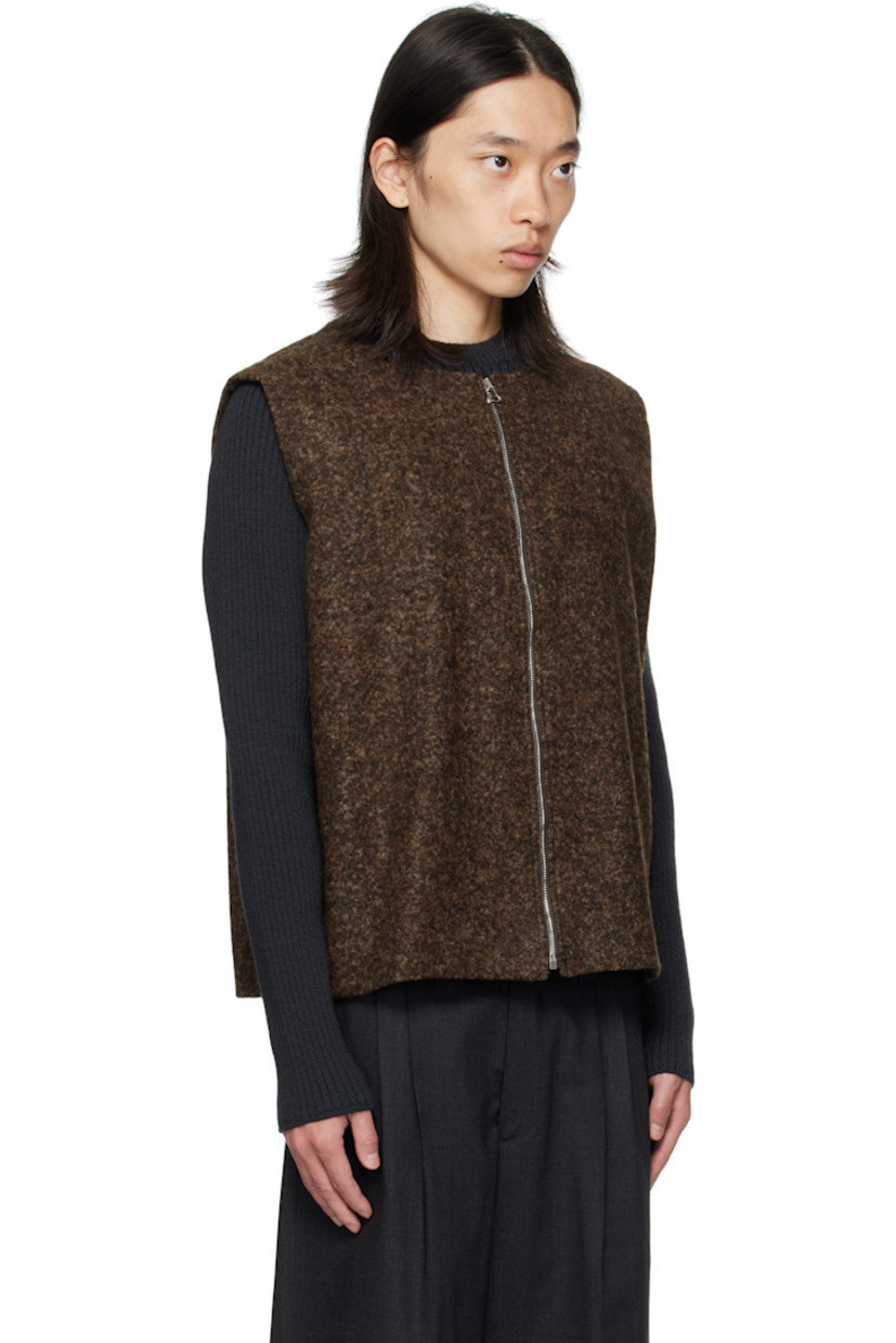 Cashmere- and wool-blend melton vest.

· Round neck
· Zip closure
· Cropped hem
· Full poplin lining

Supplier color: Speckled brown
