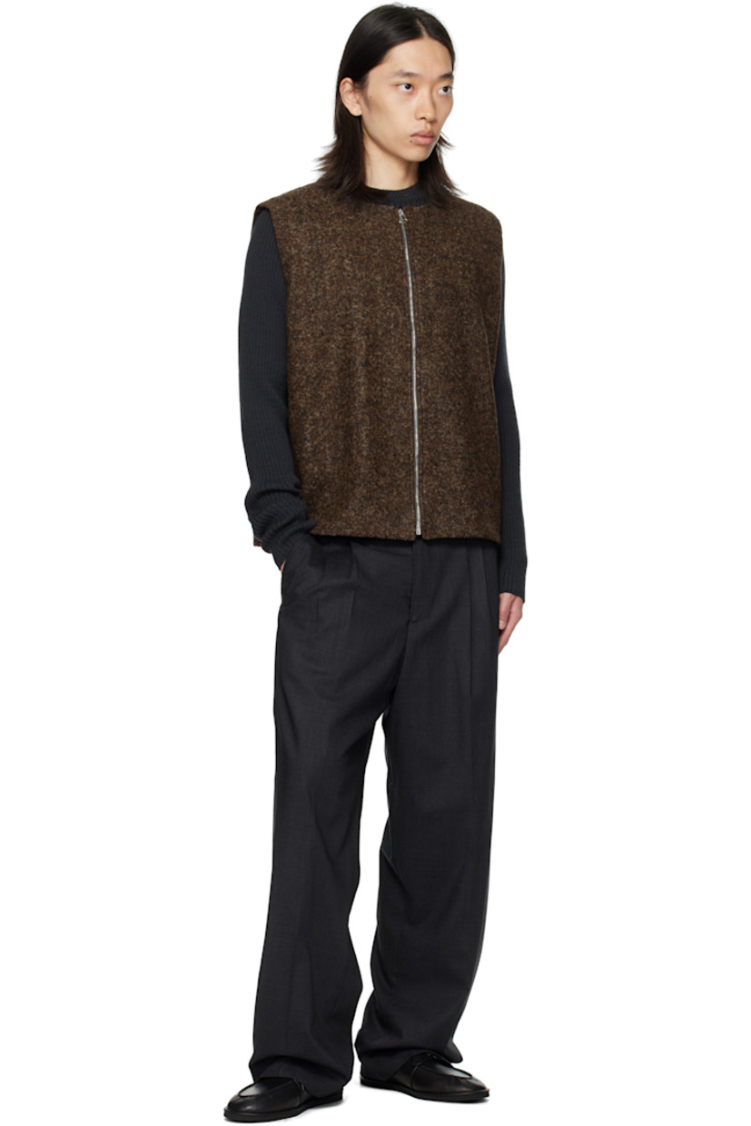 Cashmere- and wool-blend melton vest.

· Round neck
· Zip closure
· Cropped hem
· Full poplin lining

Supplier color: Speckled brown