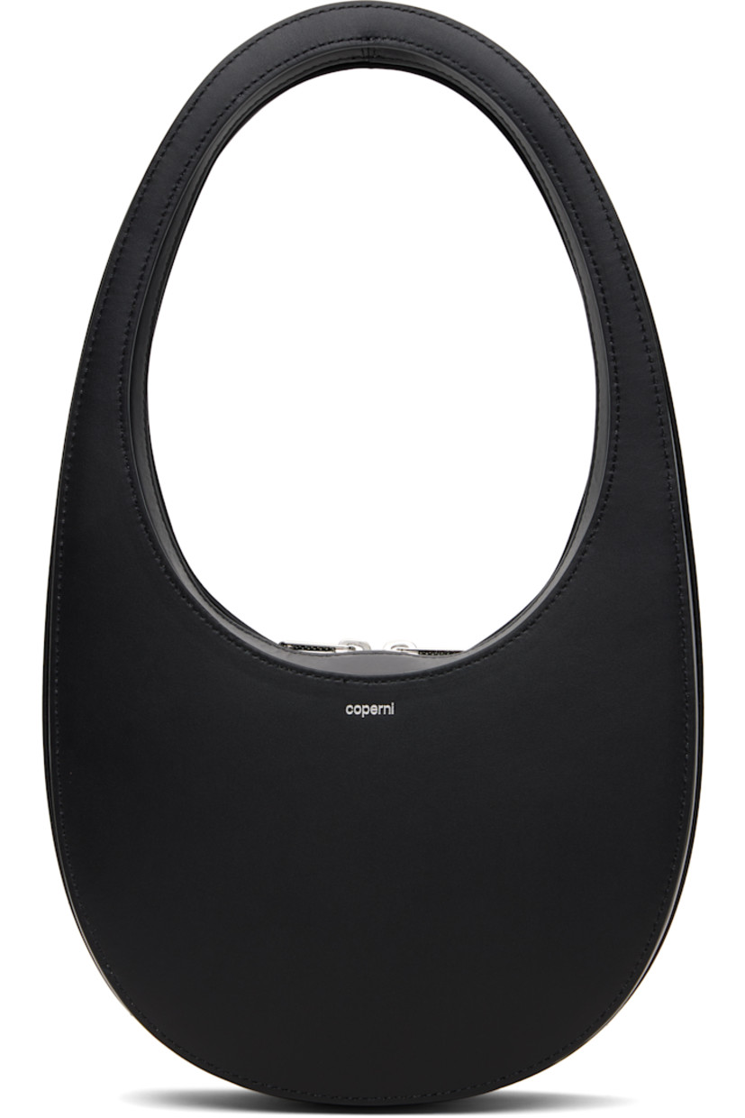 Buffed calfskin shoulder bag.

· Integrated shoulder strap
· Logo stamp at face
· Logo flag at side
· Two-way zip closure
· Logo-engraved silver-tone hardware
· H5.5" x W8.25" x D2.25"
· Total height: H14.75"

Supplier color: Black