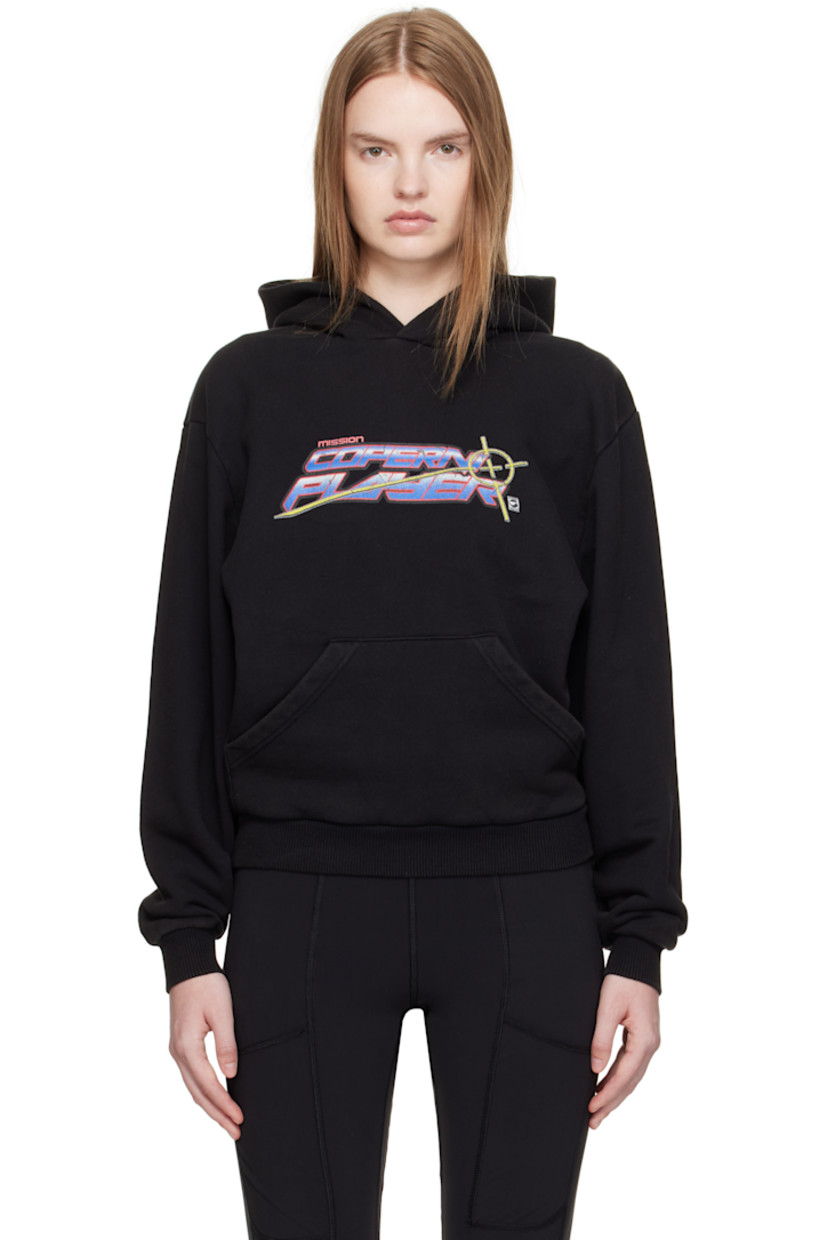 Cotton fleece hoodie.

· Subtle fading throughout
· Logo graphic printed at chest
· Kangaroo pocket
· Rib-knit hem and cuffs

Supplier color: Black/Multicolor print