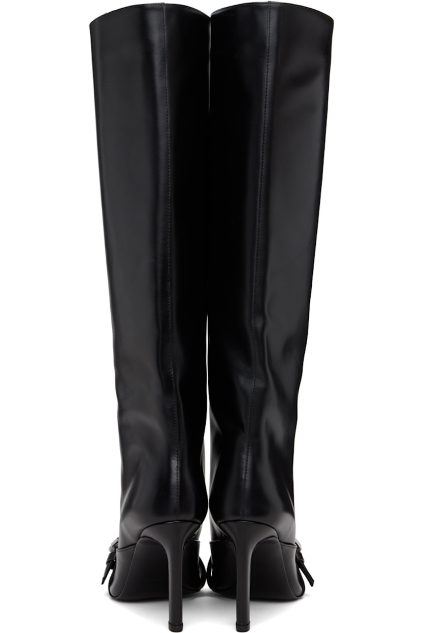 Knee-high buffed leather boots.

· Pointed toe
· Post-stud strap with logo hardware at vamp
· Covered stiletto heel with rubber injection
· Leather sole
· Heel: H3.5"

Supplier color: Black