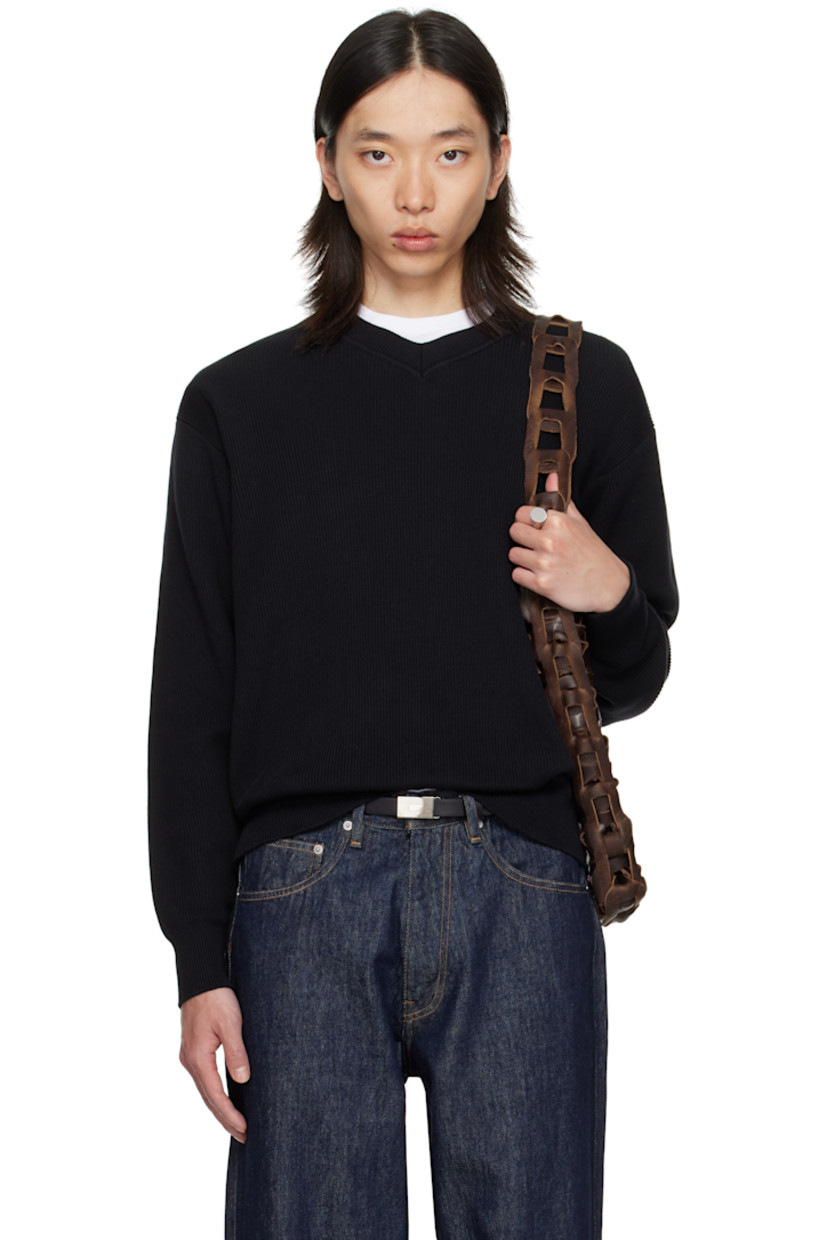 Rib-knit cotton sweater.

· V-neck
· Dropped shoulders

Supplier color: Black