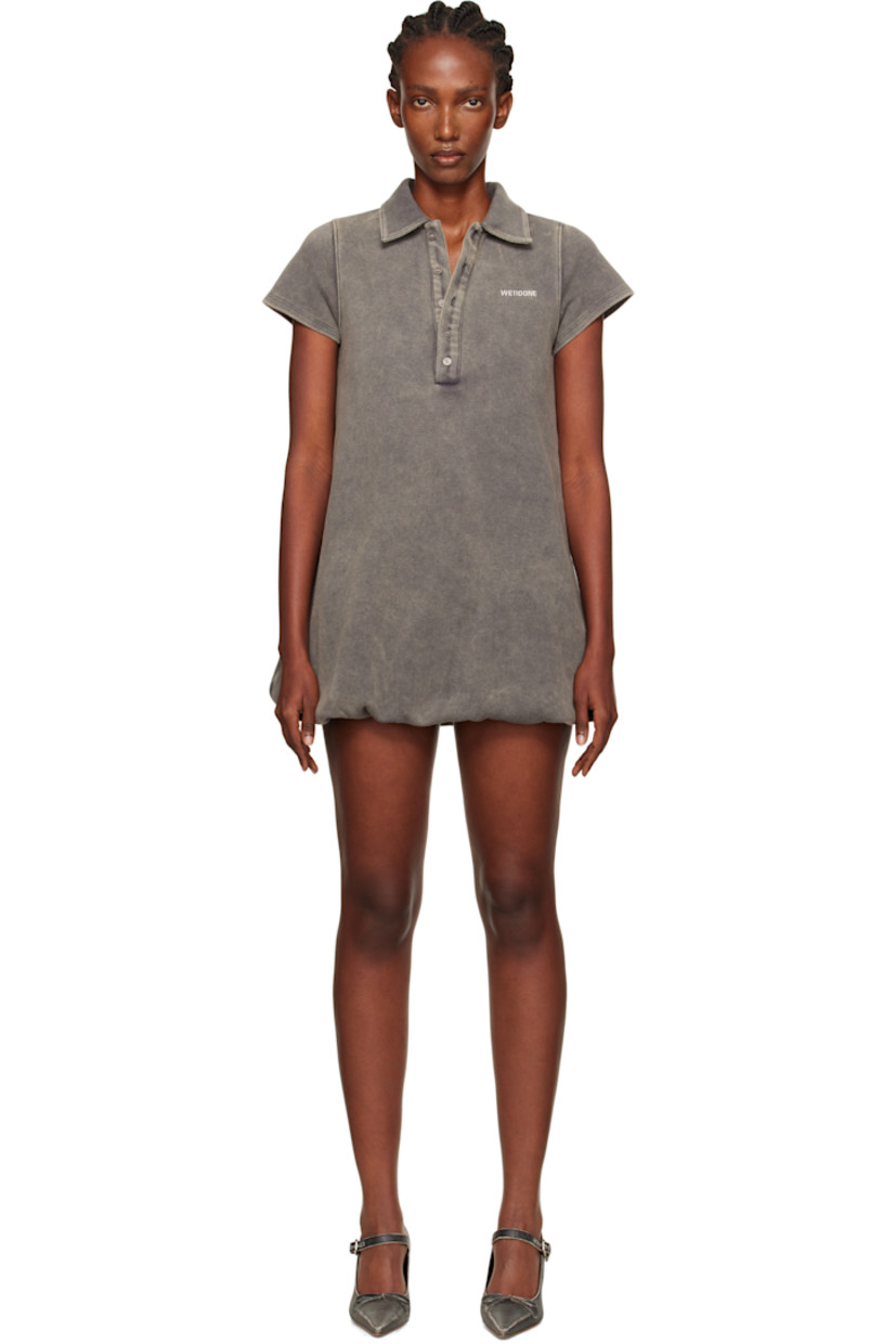 Cotton-blend piqué minidress.

· Fading throughout
· Spread collar
· Five-button placket
· Logo embroidered at chest
· Bubble hem

Supplier color: Charcoal