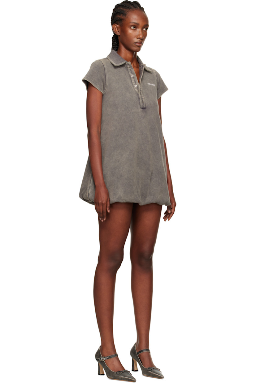 Cotton-blend piqué minidress.

· Fading throughout
· Spread collar
· Five-button placket
· Logo embroidered at chest
· Bubble hem

Supplier color: Charcoal