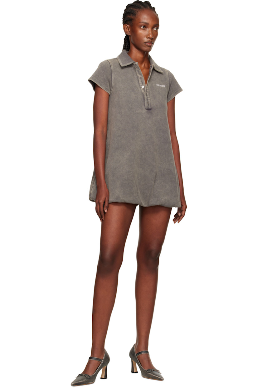 Cotton-blend piqué minidress.

· Fading throughout
· Spread collar
· Five-button placket
· Logo embroidered at chest
· Bubble hem

Supplier color: Charcoal