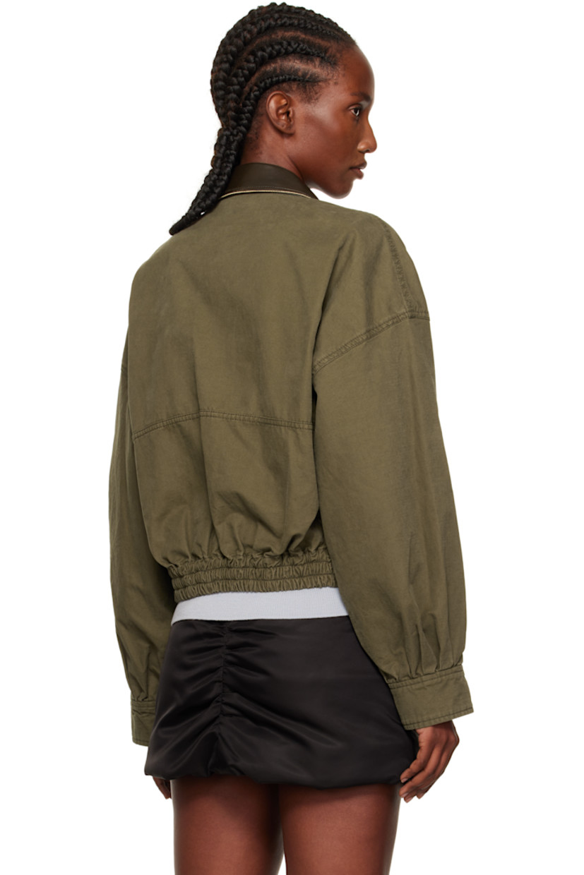 Cotton twill jacket.

· Subtle distressing throughout
· Grained lambskin spread collar
· Zip closure
· Flap pockets at waist
· Logo embroidered at pocket
· Elasticized cropped hem
· Dropped shoulders
· Press-stud barrel cuffs

Supplier color: Khaki