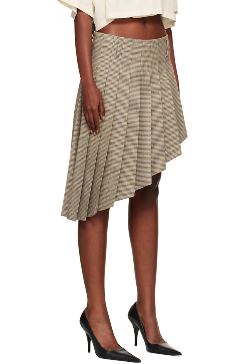 Wool-blend tweed midi skirt.

· Houndstooth pattern and knife pleats throughout
· Belt loops
· Asymmetrical hem
· Concealed zip closure at side seam
· Logo embroidered at back waist
· Unlined

Supplier color: Beige