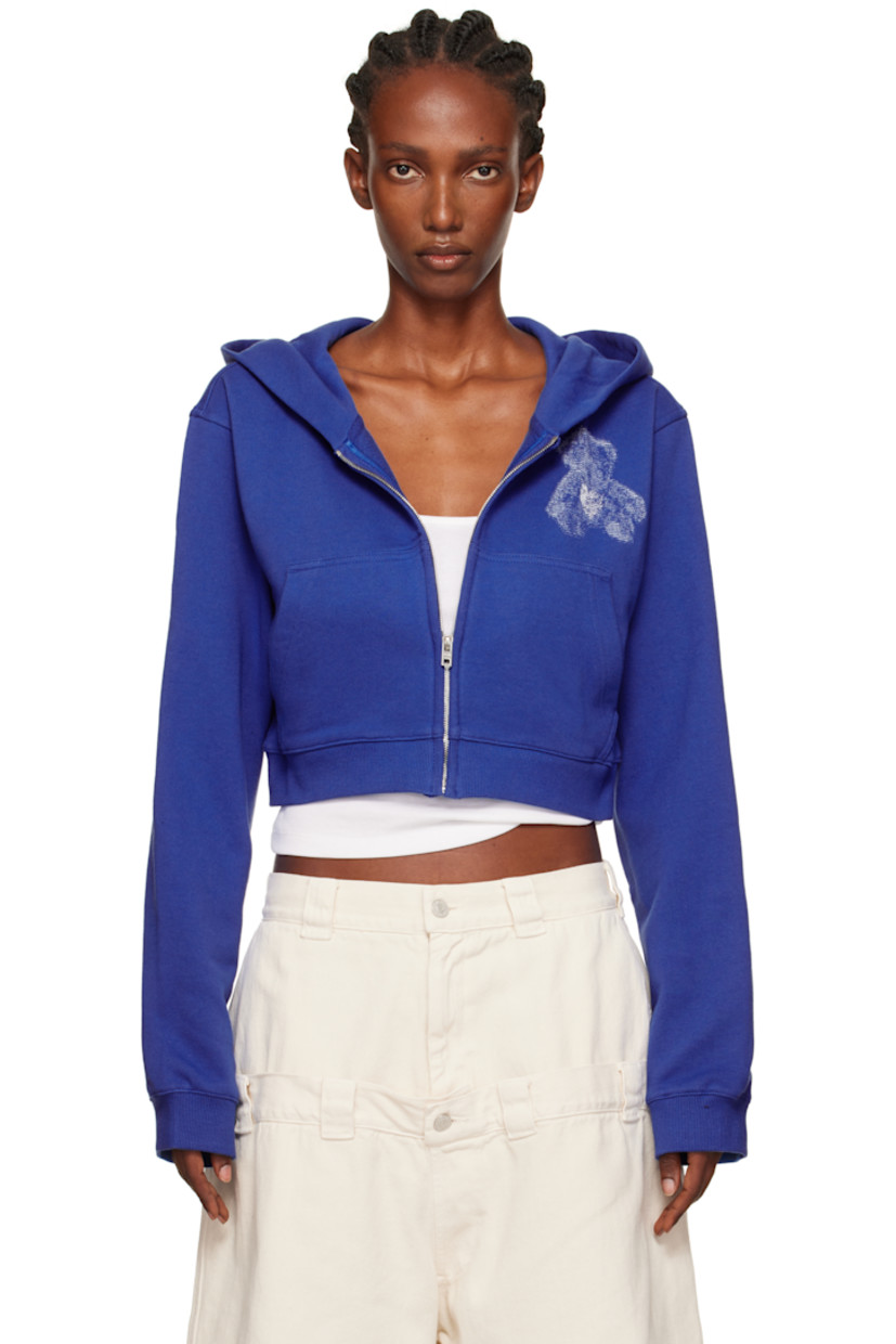 Cotton French terry hoodie.

· Zip closure
· Logo graphic printed at chest and back
· Patch pockets at front
· Cropped hem
· Rib-knit hem and cuffs

Supplier color: Blue