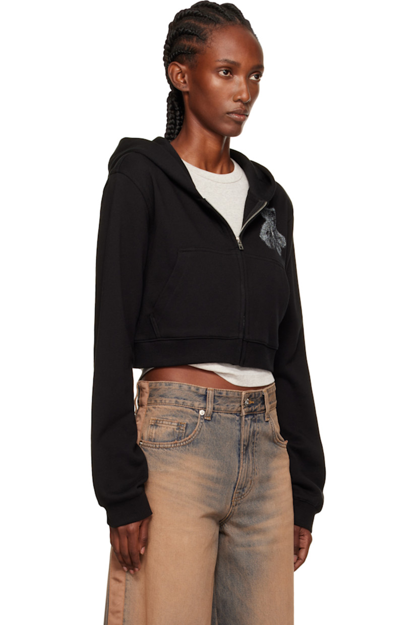 Cotton French terry hoodie.

· Zip closure
· Logo graphic printed at chest and back
· Patch pockets at front
· Cropped hem
· Rib-knit hem and cuffs

Supplier color: Black
