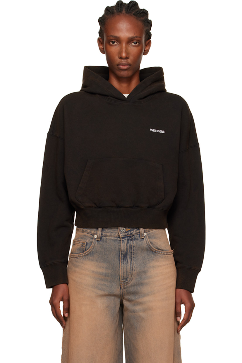 Cotton French terry hoodie.

· Discoloration throughout
· Logo embroidered at chest
· Kangaroo pocket at waist
· Rib-knit hem and cuffs
· Dropped shoulders

Supplier color: Black