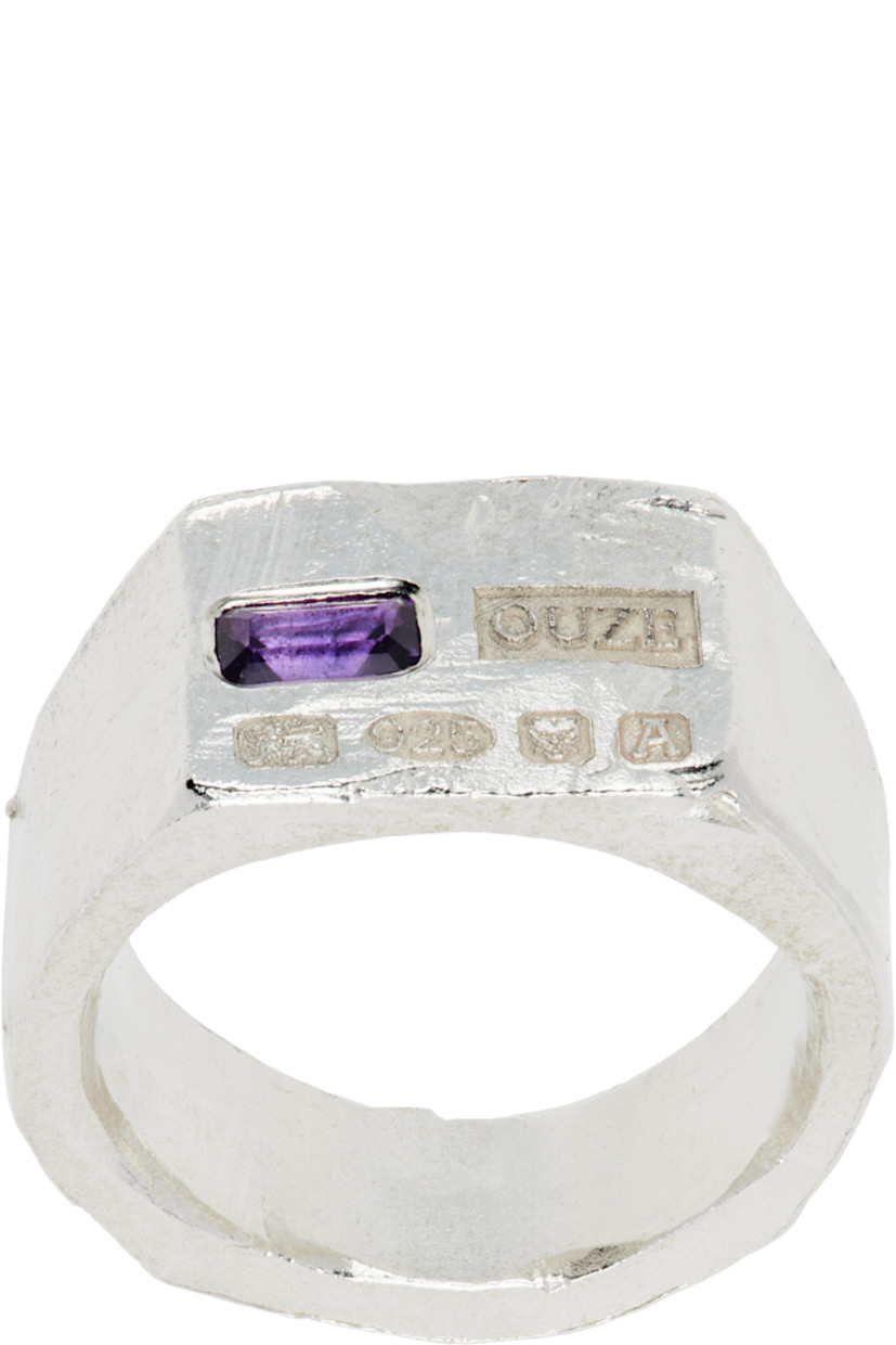 Handcrafted signet ring in sterling silver.

·� Textured detailing throughout
· Bezel-set 0.2 ct amethyst at face
· Full hallmarking 

Available exclusively at SSENSE.

Supplier color: Silver/Purple