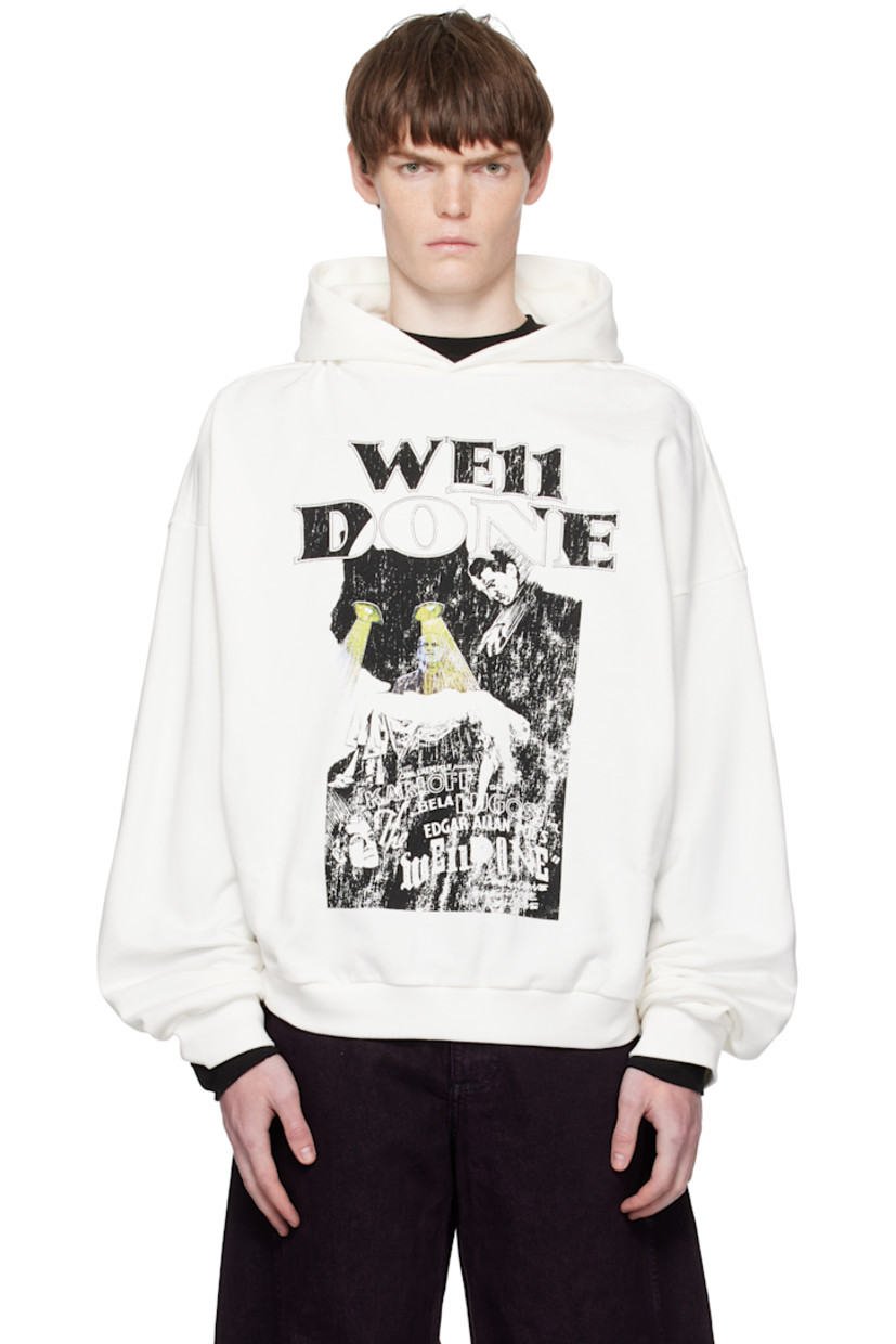 Heavyweight cotton fleece hoodie.

· Logo graphic printed at front
· Rib-knit hem and cuffs
· Dropped shoulders
· Text printed at back
· Logo embroidered at back hem

Supplier color: White