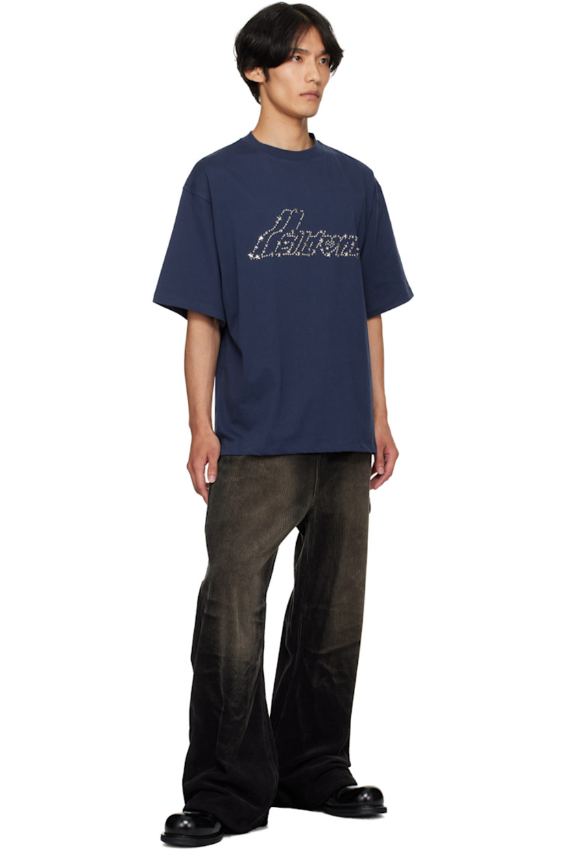 Cotton jersey T-shirt.

· Rib-knit crewneck
· Studded logo with graphic hardware at chest

Supplier color: Navy