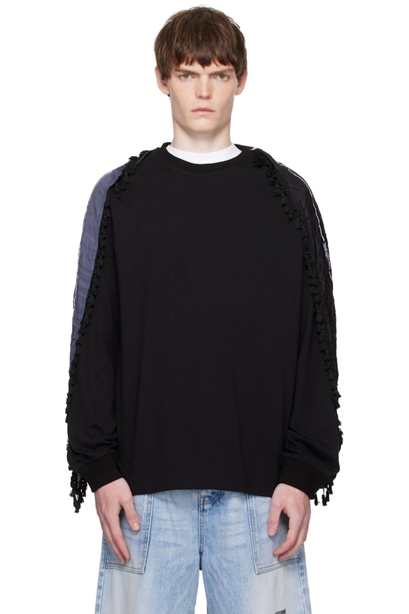 Cotton jersey T-shirt.

· Rib-knit crewneck and cuffs
· Detachable fringed scarf at crewneck
· Embroidered logo at chest
· Dropped shoulders

Supplier color: Black