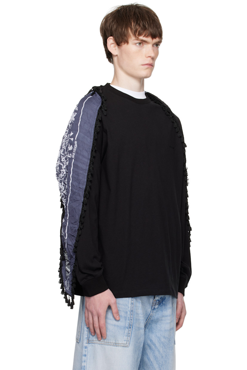 Cotton jersey T-shirt.

· Rib-knit crewneck and cuffs
· Detachable fringed scarf at crewneck
· Embroidered logo at chest
· Dropped shoulders

Supplier color: Black