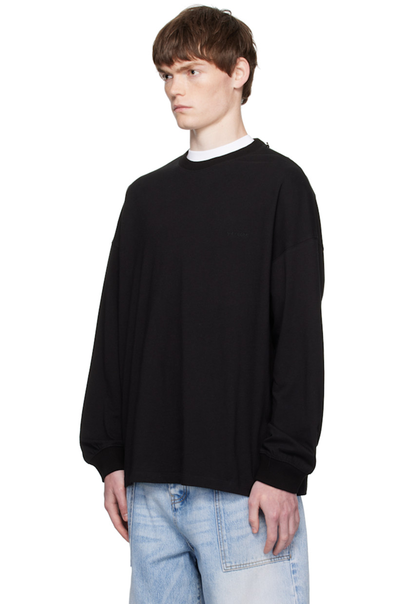 Cotton jersey T-shirt.

· Rib-knit crewneck and cuffs
· Detachable fringed scarf at crewneck
· Embroidered logo at chest
· Dropped shoulders

Supplier color: Black