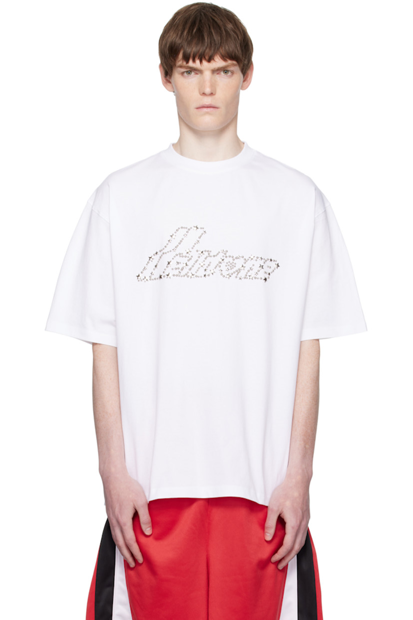 Cotton jersey T-shirt.

· Rib-knit crewneck
· Studded logo with faux-pearls at chest
· Dropped shoulders

Supplier color: White