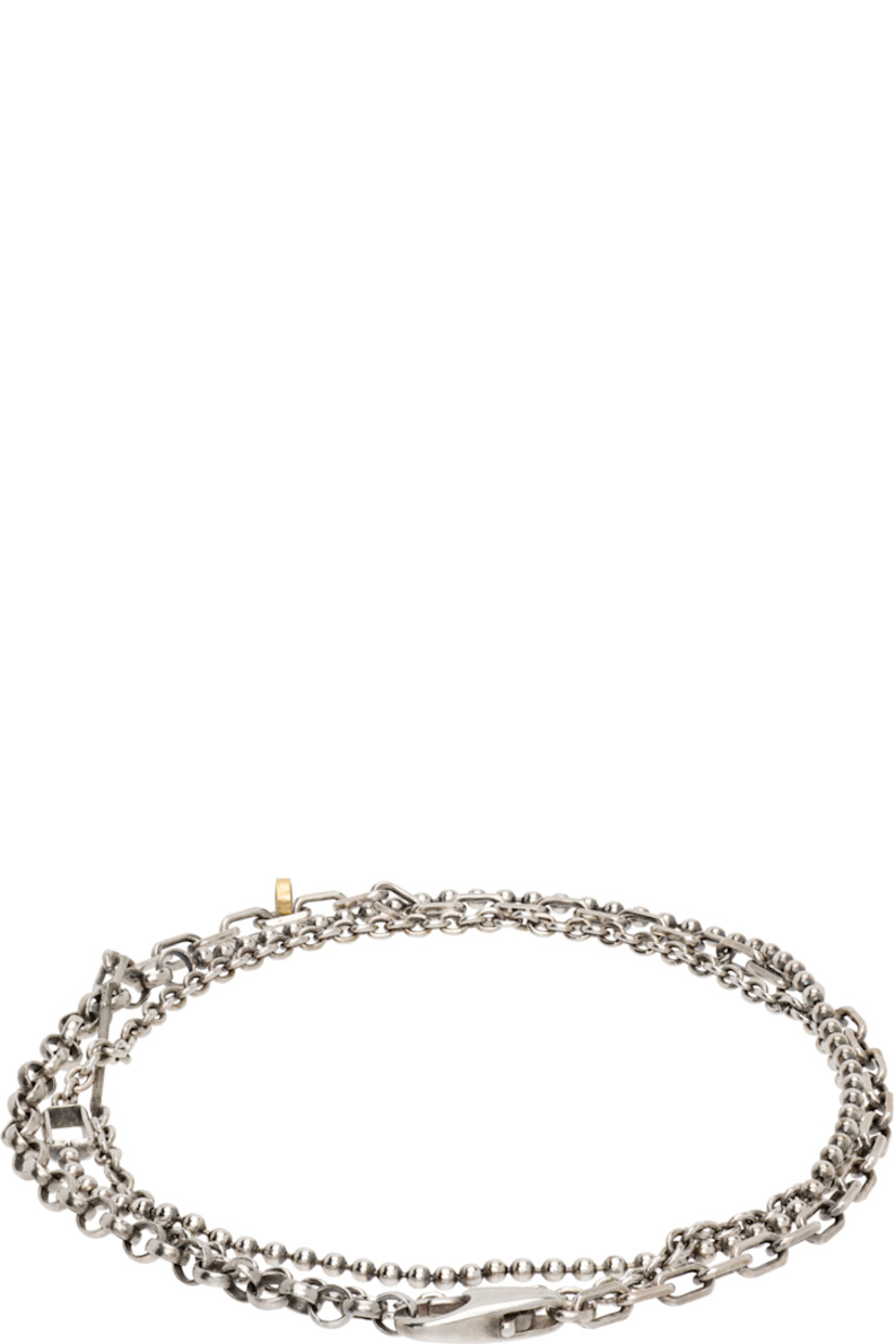 Handcrafted wraparound ball-chain, anchor-chain, and rolo-chain bracelet in sterling silver.

· O-ring in 18k gold
· Adjustable lobster-clasp fastening 
· L24"

Supplier color: Multi